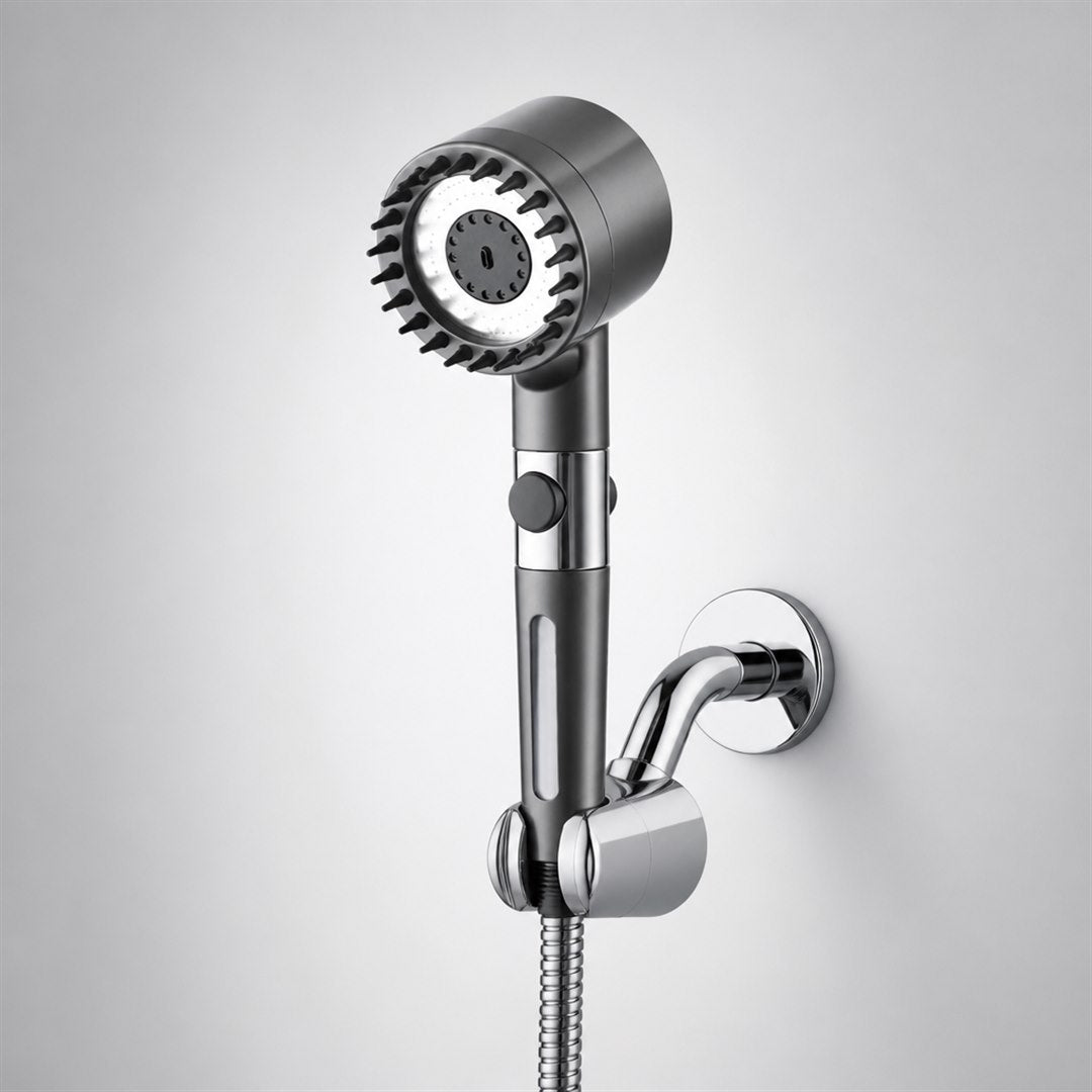 Zenhugo filtered showerhead mounted in its wall holder