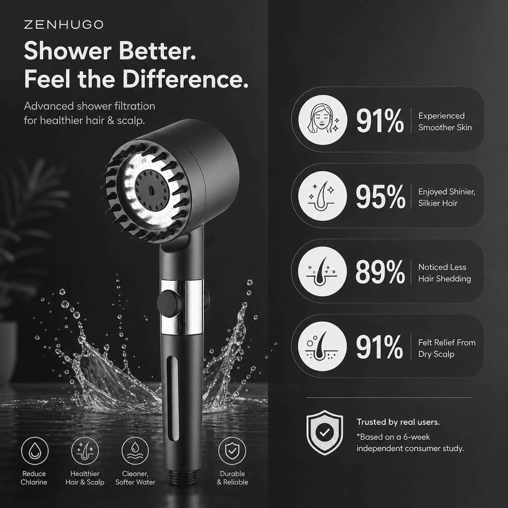 Zenhugo 18-Stage Filtered Shower Head — Cleaner Water for Softer Skin & Stronger Hair